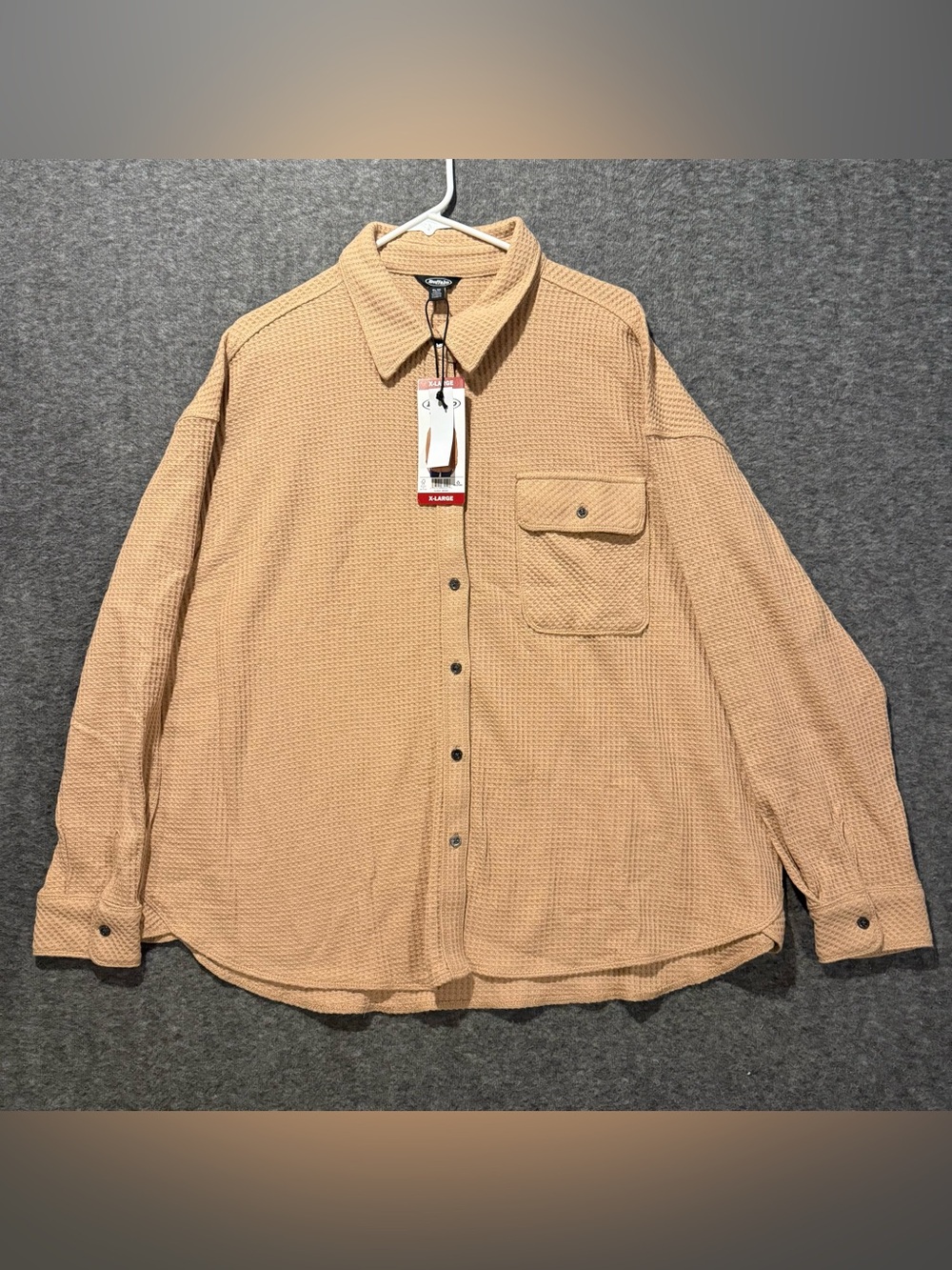 Buffalo Waffle Knit Shirt Top Womens XL Tan Brown Button Up Super Soft NWT